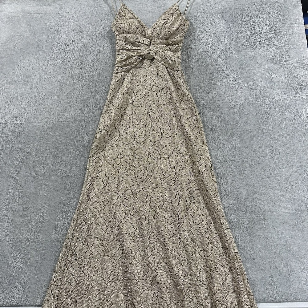 Betsy & Adam by Linda Bernell Dress Women 4 Lace Sleeveless Gold Prom Babydoll